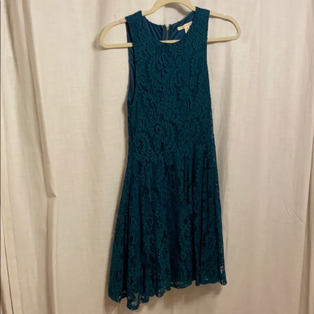 Forest green, high neck dress